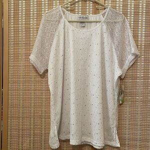 C.D. Daniels Women 1X Nautical Fishnet White‎ Lined Dots Beach Vacation Boating